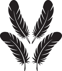 Obraz premium Four black silhouettes of bird feathers design