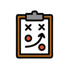 Clipboard with a simple game plan drawn on it, perfect for sports strategy articles, coaching materials, or educational presentations.