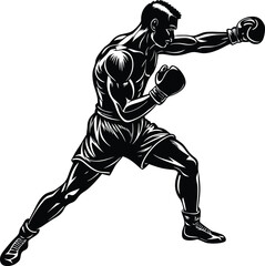 Naklejka premium Abstract Fighter Silhouette Vector: Minimalist Boxer in a Commanding Stance