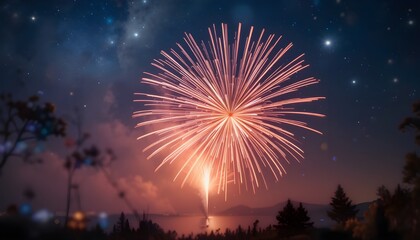 Fireworks with Blurred Milky Way Background 4K