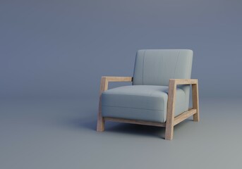Modern chair. Monochromatic Living room interior with copy space on empty background. 3D minimal rendering