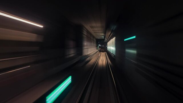 Motion timelapse POV ride through the underground tunnels of the Copenhagen Metro system in Denmark.