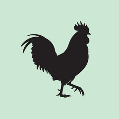 vector silhouette of a rooster on a green background