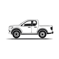 Black and White Pickup Truck Vehicle Silhouette Symbol Icon Side View Illustration