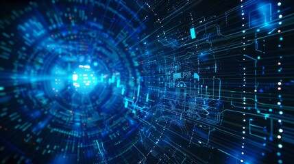 Abstract Digital Technology Background Futuristic Blue Circuit Board Lines Network Data Stream High Tech Innovation Modern Design Digital Art Graphic Illustration Technology Concept Digital World     