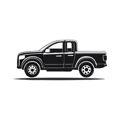 Fototapeta premium Black Pickup Truck Vehicle Silhouette Symbol Icon Side View Illustration
