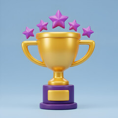Award Winning Achievement: 5-Star Gold Trophy 3D Render for Success, Victory, and Excellence