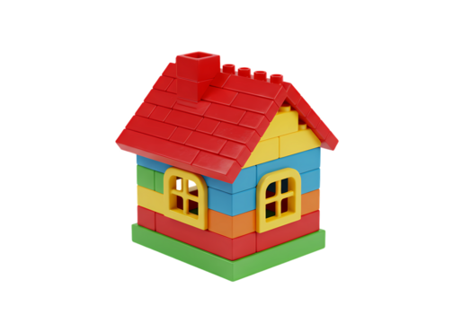 Colorful Toy House Construction Blocks isolated on transparent baackground