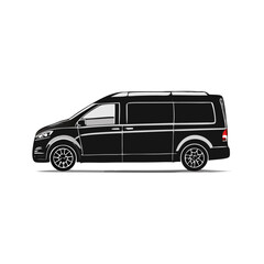 Black Minivan Side View Vehicle Silhouette Symbol Icon Transportation, Vehicle, Passenger Van Illustration