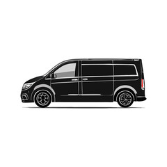 Sleek Black Minivan Vehicle Silhouette Symbol Icon Side Profile Vector Graphic