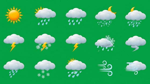 Weather icons collection cartoon style