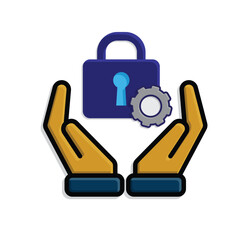 Technology icon. Automatic Security system in hand. Padlock with gears. Depicts automation, future, artificial intelligence. Isometric design style