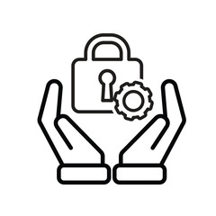 Obraz premium Technology icon. Automatic Cloud computing in hand. Cloud and nodes with gears. Depicts automation, artificial intelligence. Outline design style