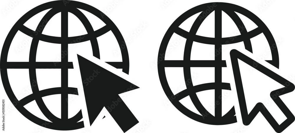 Poster two simple globe icons with cursor for website and internet concepts