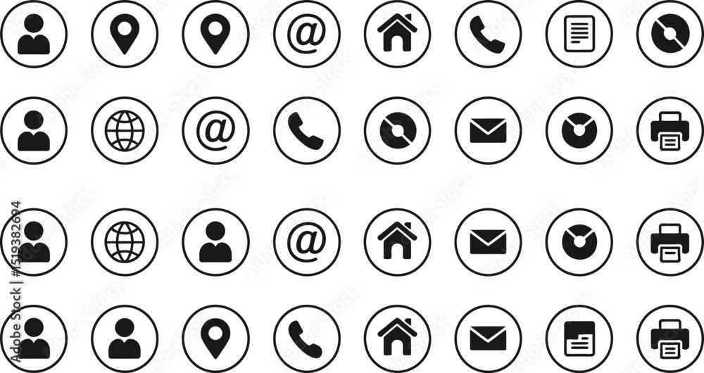 Poster collection of contact us icons in circles for website and app design