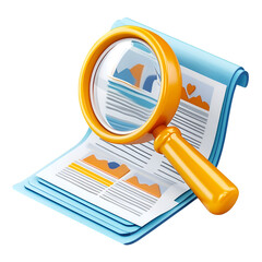 Magnifying Glass Examining Detailed Report with Charts and Graphs