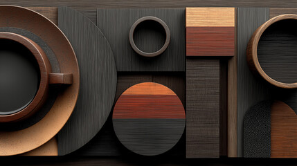 Minimalist wooden desk with abstract office items, clean workspace composition. Simplicity and modern efficiency in a tidy work environment.