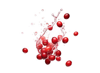 red currant berries falling with fresh splash isolated on white or transparent png