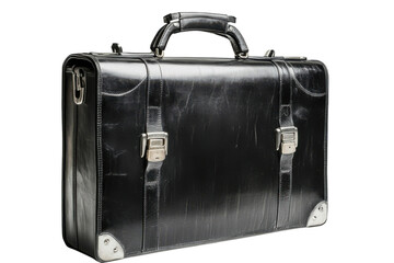 Vintage Black Leather Briefcase Portfolio Attorney Lawyer Doctor Business Travel Bag on transparent background
