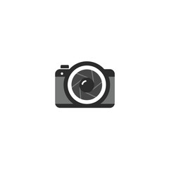 Stylized Camera Icon with Aperture Blades on a White Background