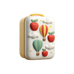 Adorable Children's Suitcase with Hot Air Balloons and Apples Design - 3D Render