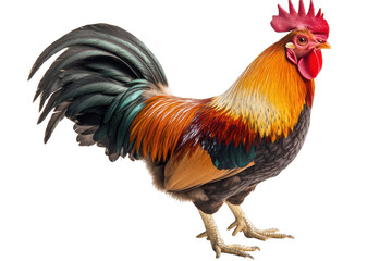 Fototapeta premium Majestic Rooster Portrait Farm Animal Photography Poultry Illustration Cock Crowing Orange on transparent background