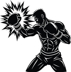 Fototapeta premium Silhouette of a boxer, Vivid Boxing Silhouette Vector: Athletic Fighter in a Dynamic Stance