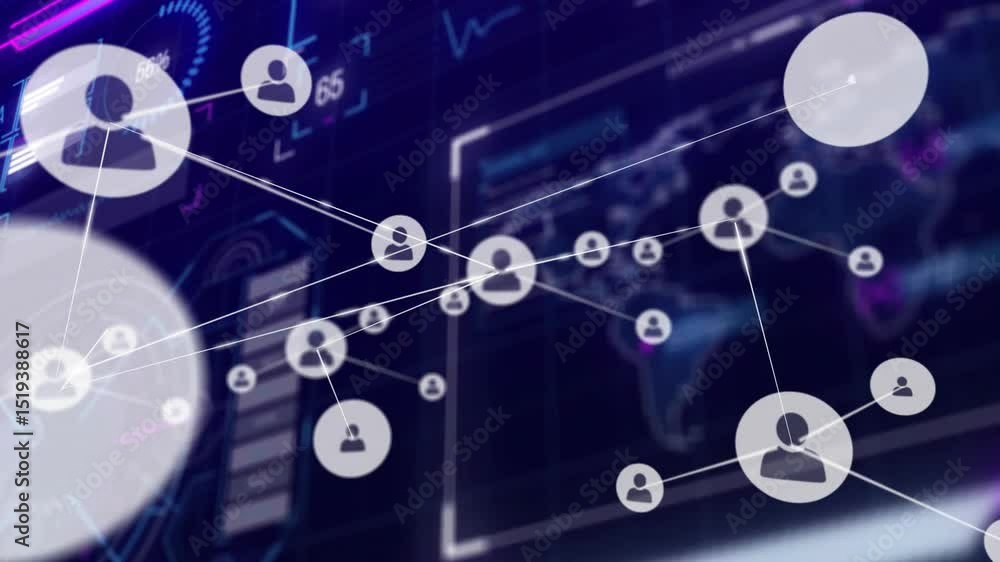 Poster single user avatar starting network growth icons fading connecting across dashboard for monitoring