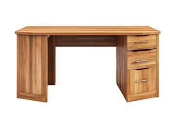 Modern Wooden Desk Design with Drawers Office Furniture Interior Decor Study Table Rustic on transparent background
