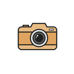 Retro Camera Icon Illustration with Black Outline on White Background
