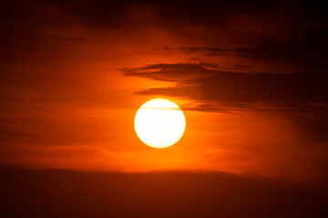 Big sun, Sunrise scene with red-orange clouds and sky, background