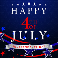 Happy 4th of July banner with stars and stripes. USA Independence Day background. Vector illustration.