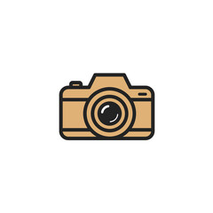 Minimalist Camera Icon in Tan and Black Outline on White Background