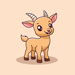Cute Goat Standing Cartoon Vector Icon Illustration. Animal Nature Icon Concept Isolated Premium Vector. Flat Cartoon Style