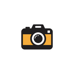Simple Camera Icon in Black and Yellow on White Background