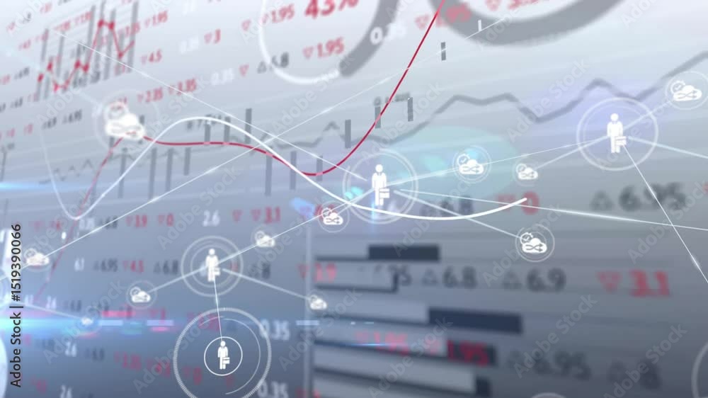 Poster transparent dashboard appearing and initiating icons connecting via clouds mapping data flow