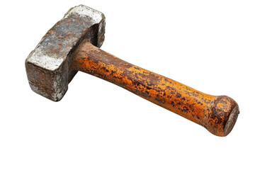 Rustic Sledgehammer Tool Aged Orange Wood Handle Heavy Iron Head for Construction Demolition on transparent background