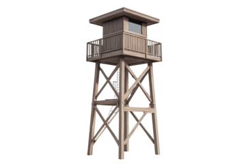 Elevated lookout tower observation post isolated on transparent white background