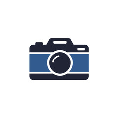 Simple Blue and Black Camera Icon Isolated on White Background
