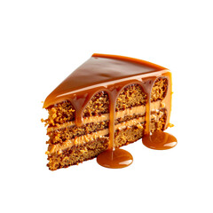 Delicious caramel cake slice sweet dessert treat brown on transparent background