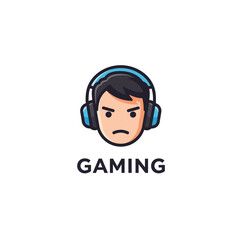 Angry Gamer Avatar with Headphones for Streaming or Esports Logo Design