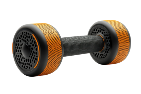 Modern Dumbbell Design Black and Orange Fitness Weight Training Gym Equipment Exercise and on transparent background