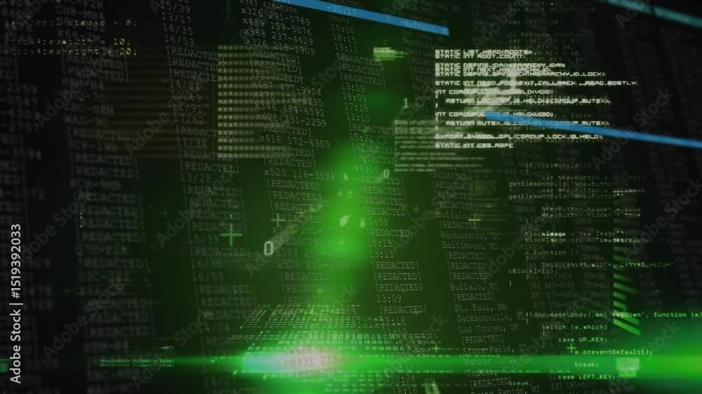 Poster green flare initiating pulsing beam while drifting markers, gliding prisms and building code matrix