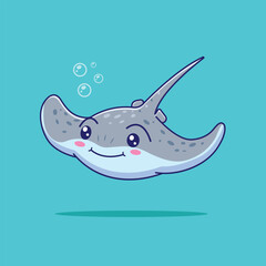Cute Stingray Fish Swimming Cartoon Vector Icon Illustration. Animal Nature Icon Concept Isolated