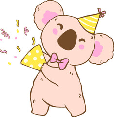Cartoon Birthday Koala Celebrating with Confetti at Party