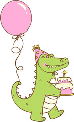 Cute Crocodile Birthday wears Party Hat Doodle, Australia Animal Birthday