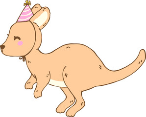 Cute Kangaroo Birthday wears Party Hat Doodle, Australia Animal Birthday
