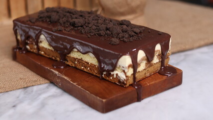 Tiramisu Chocolate Cake with wooden stand