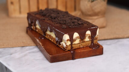 Tiramisu Chocolate Cake with wooden stand