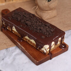 Tiramisu Chocolate Cake with wooden stand